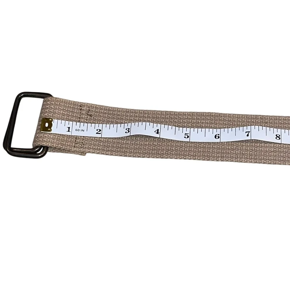 Unisex Army Y2K Woven 45.5” Solid Tan D-Ring Casual Safari Belt Frayed End Large